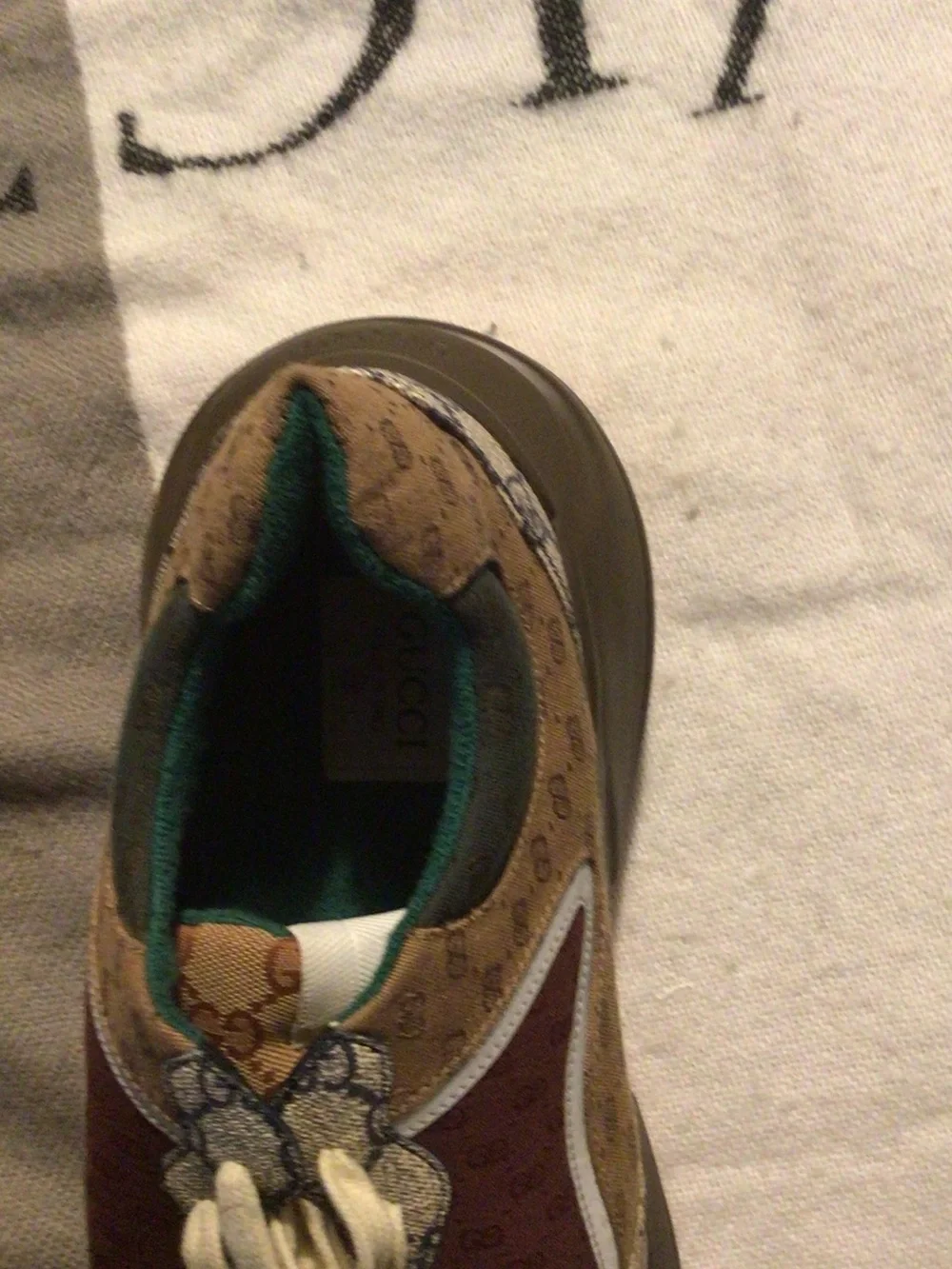Gucci Burgundy, Beige and Teal Monogram Runner Sneakers